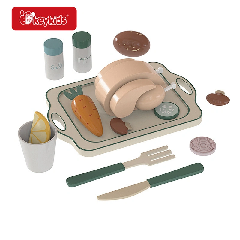 Fun Educational Wooden Roast Chicken Toy Set Funny Cooking Game Pretend Role Play Kitchen Toys Preschool Educational Toy W10D948