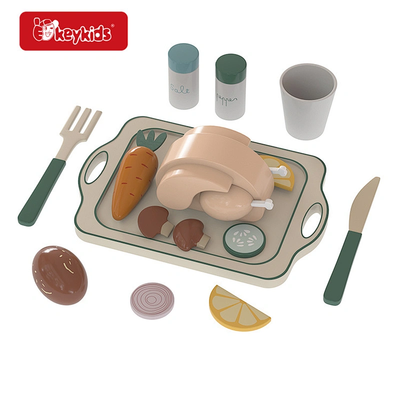 Fun Educational Wooden Roast Chicken Toy Set Funny Cooking Game Pretend Role Play Kitchen Toys Preschool Educational Toy W10D948
